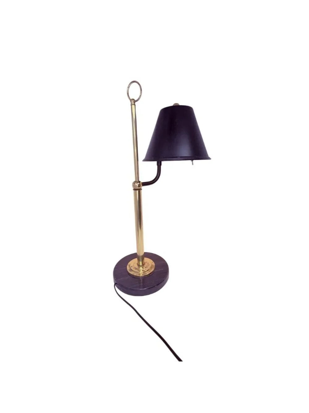 Vintage Brass Desk Lamp with Black Metal Shade and Heavy Round Marble Base - Picture 13 of 14